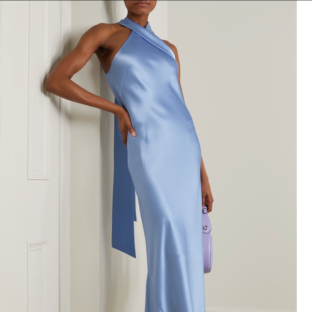 GALVAN + NET SUSTAIN Pandora satin halterneck midi dress